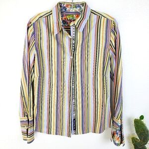 Robert Graham Women's Striped Colorful Flip Cuff Button Up Shirt Blouse size 8